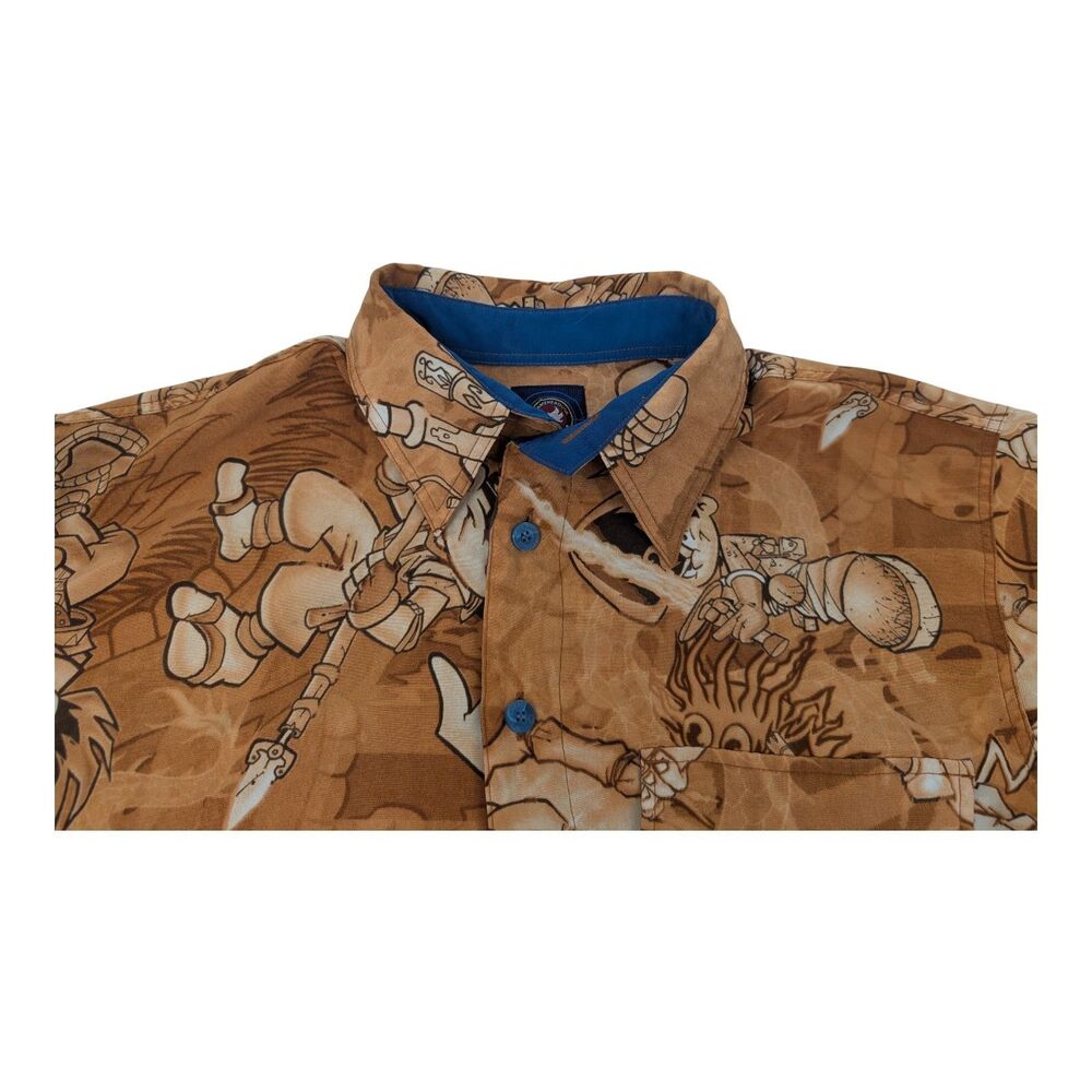 Vtg FLAME HEAD Button Up Shirt Orange Print All Over Rare Street Fighter Size M - Picture 3 of 11